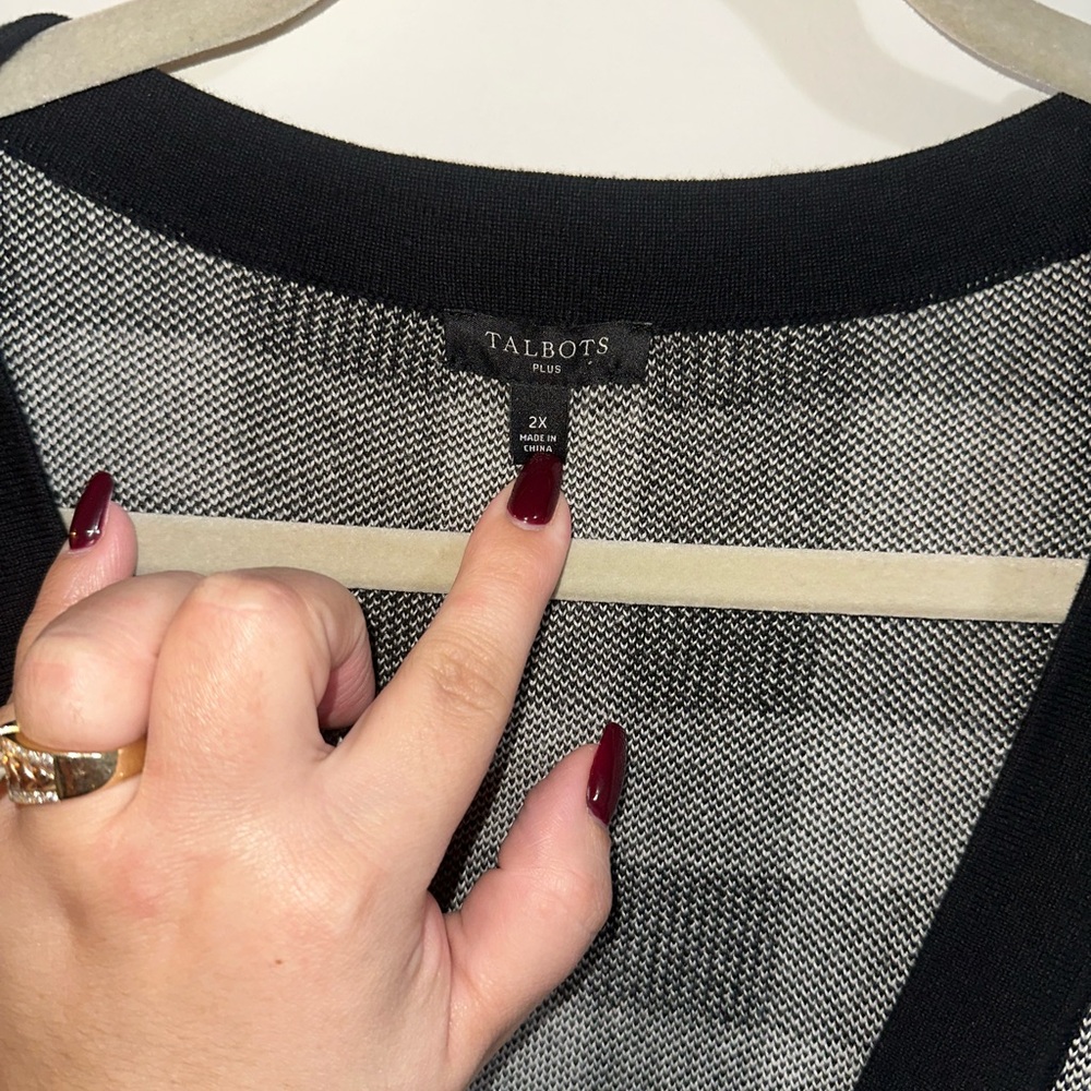 Talbots Black and White Checkered Women's Sweater Cardigan‎ Size 2x - Picture 3 of 5